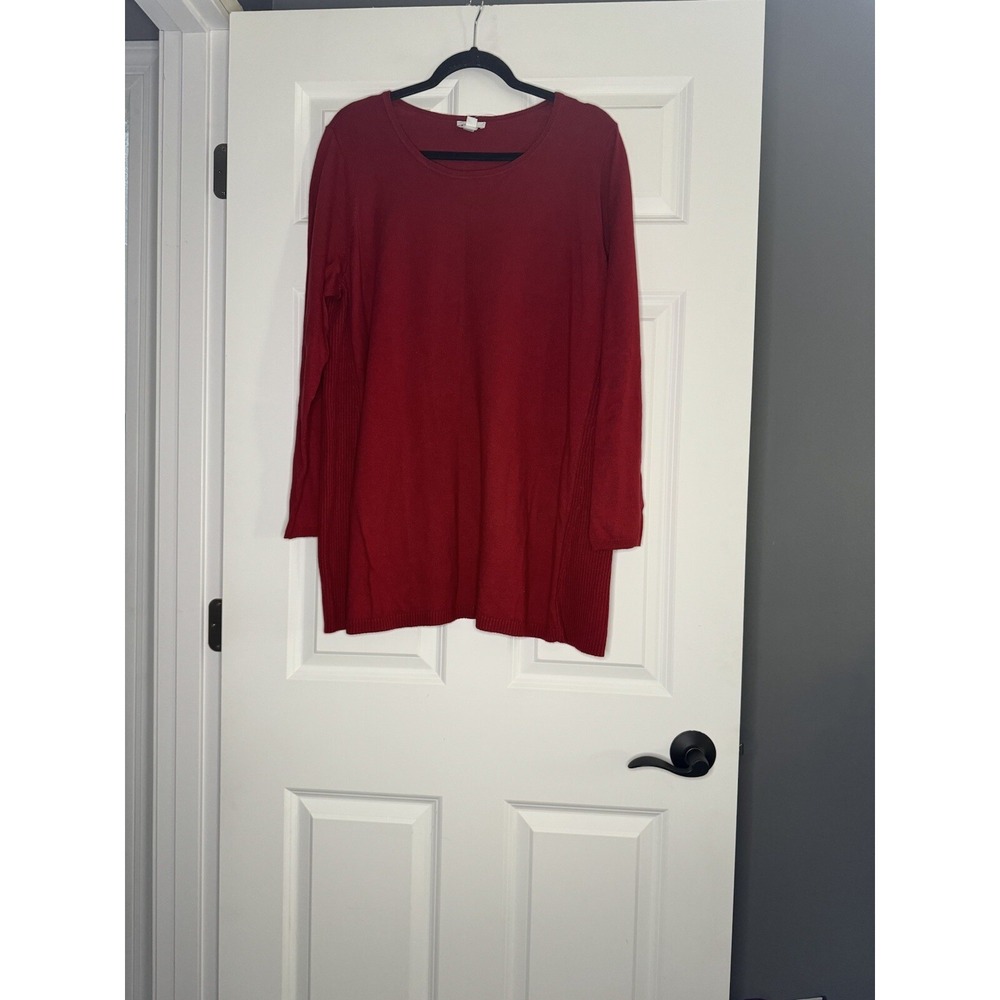 J Jill Tunic Knit Sweater Xl True Red Ribbed Sides Nwt Msrp 79.00